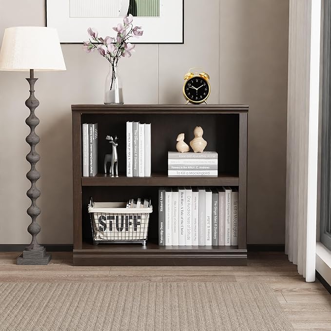 blini 2-Shelf Bookcase Wooden Bookshelves 33in Wide Floor Standing Display - Image 2