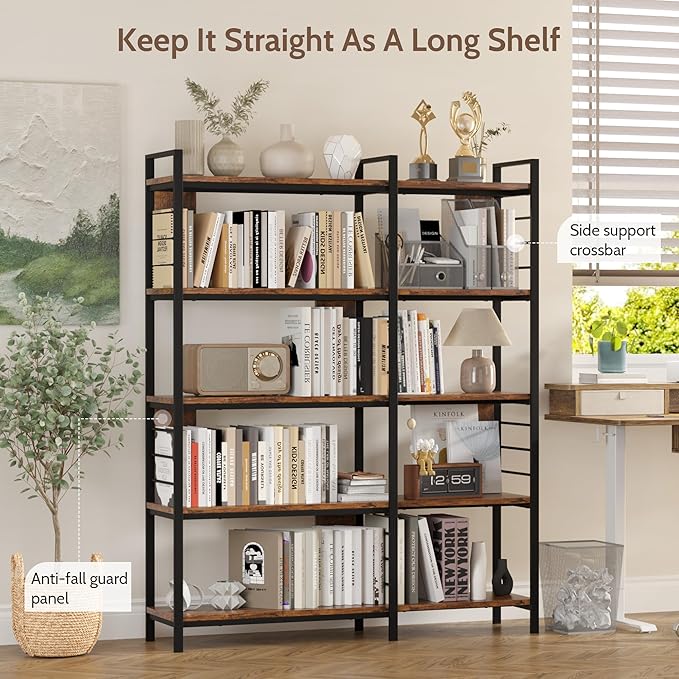 5 Tier Corner Bookshelf, Reversible Corner Shelf, Industrial Wooden Display - Image 3