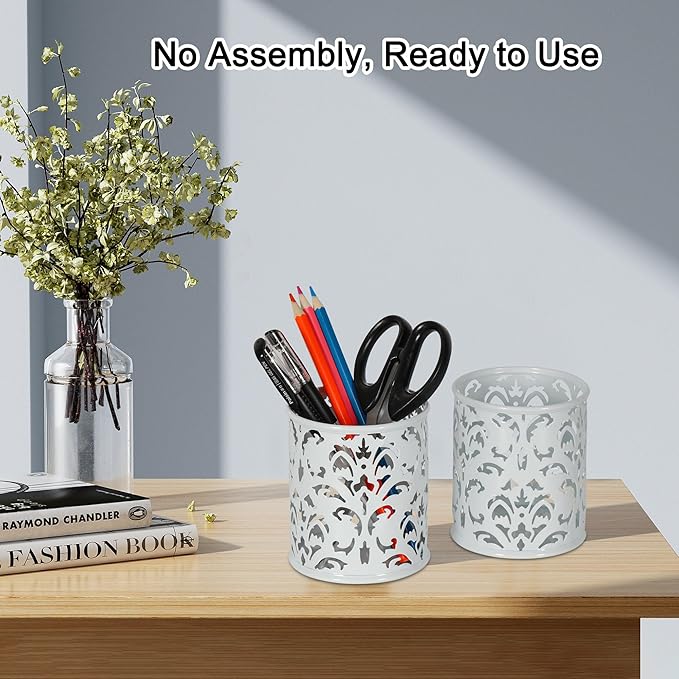 EasyPAG White Pen Holder for Desk, 2 Pack Round Pen Organizer, Brush Holder for - Image 3
