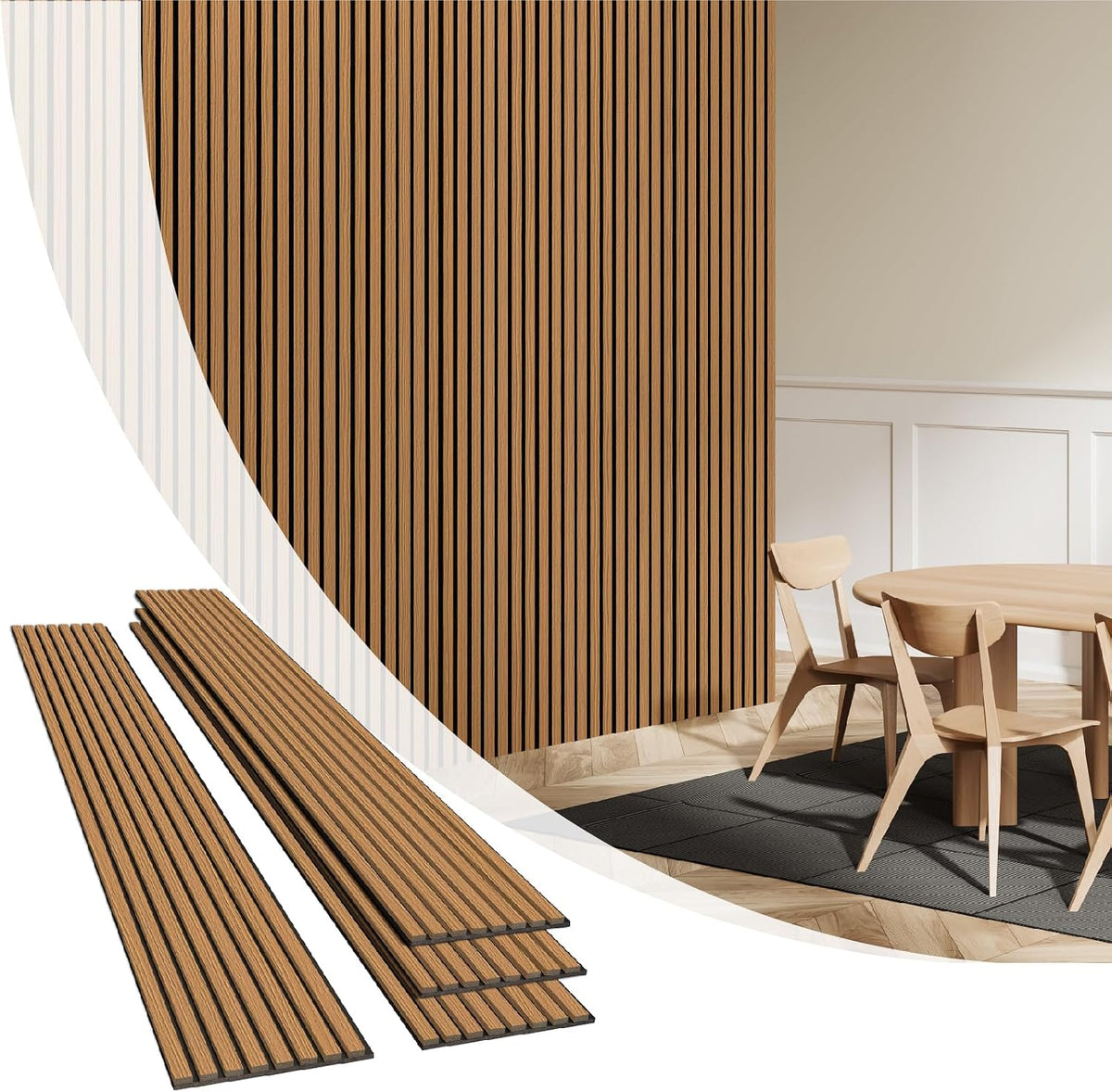 Olanglab Wood Slat Wall Panels 4 Pack, Wooden Acoustic Wall Panels, 94.5"x12.6"