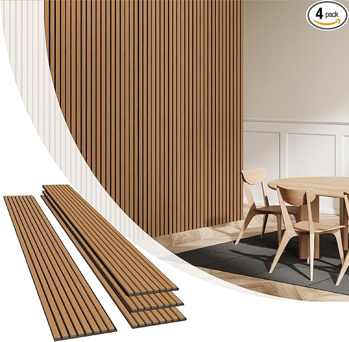 Olanglab Wood Slat Wall Panels 4 Pack, Wooden Acoustic Wall Panels, 94.5"x12.6" by Olanglab