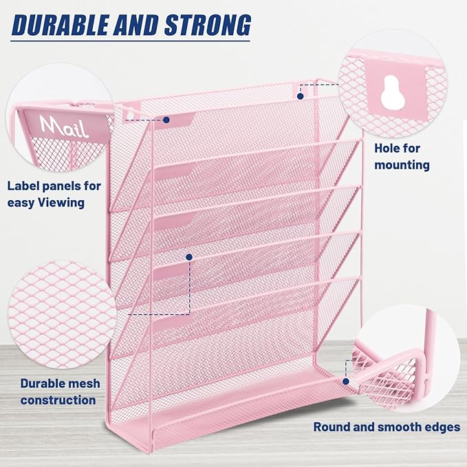 EASEPRES Desk File Organizer Mesh 6-Tier, Hanging Wall Mount Document - Image 4