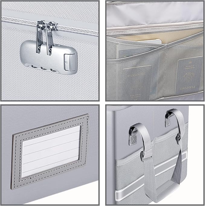 ENGPOW File Box with Lock, Fireproof Document Box with Zipper＆Pockets, - Image 9
