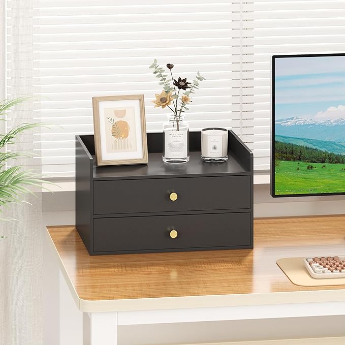 Bamboo Desk Organizer with Drawers Wooden Desktop Storage Drawers - Image 4