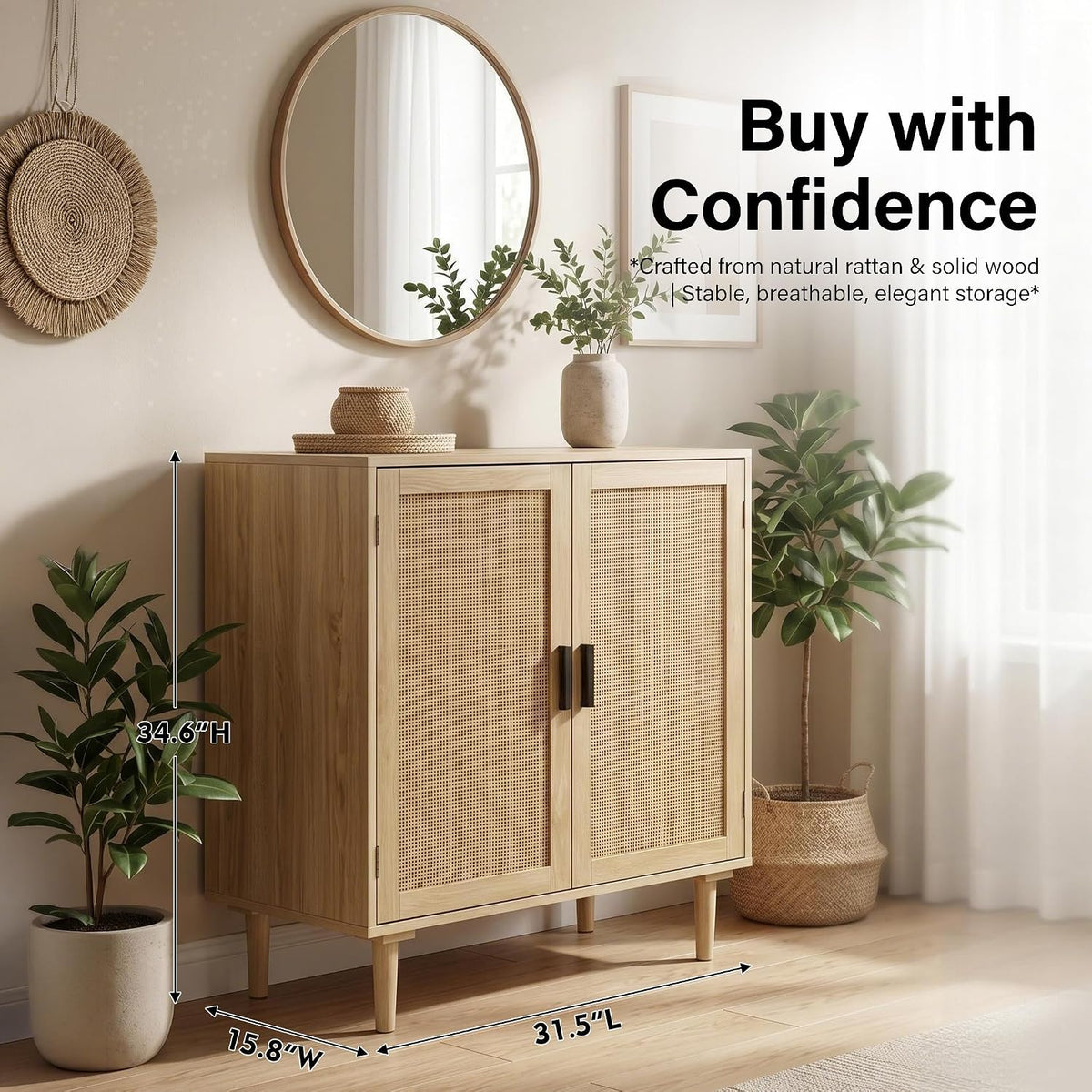 Finnhomy Sideboard Buffet Cabinet, Kitchen Storage Sideboard with Rattan Deco...