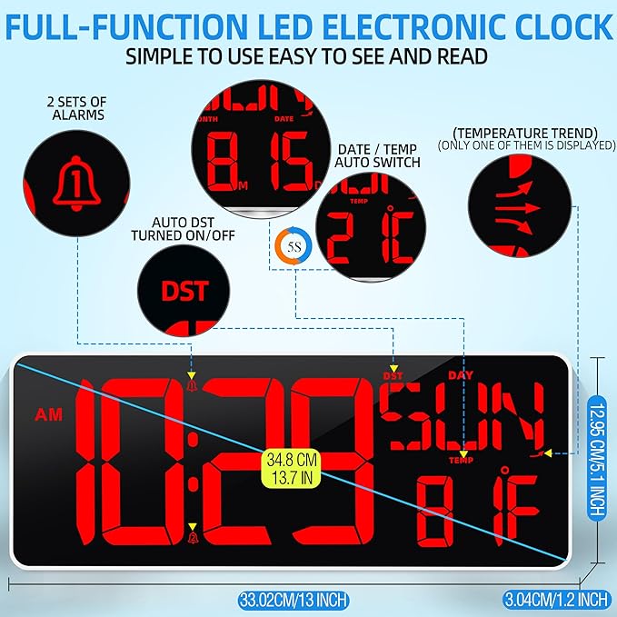 KMMKGG 13.7”Digital Timer Large LED Screen displays（5'' Number）, The Date time - Image 3