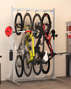 aluminum alloy freestanding bike rack for 4 bikes, front angle view