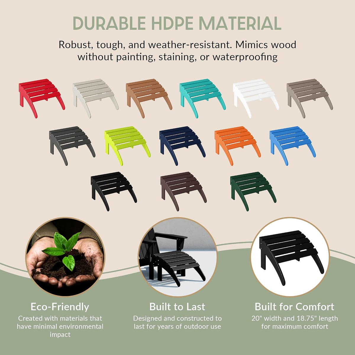 WestinTrends Outdoor Patio Adirondack Ottoman Foot Rest, All Weather Poly Lum...
