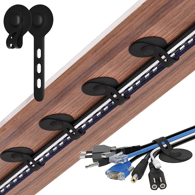 Nearockle Cable Management Under Desk, Adjustable Self-Adhesive Silicone Cable by ELECTRONICSORGANIZATION