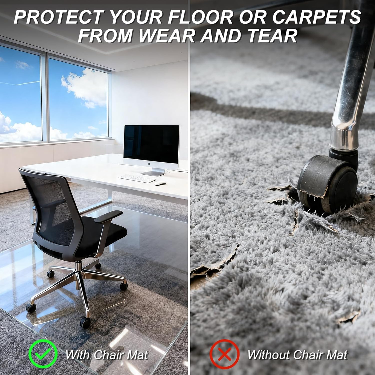 Kuyal Chair Mat for Carpet, Heavy Duty Tempered Glass Office Chair Mat | 32" x48", 1/5" Thick Computer Chair Mat with Rounded and Polished Edges, Can be Used on Carpet or Hard Floor, Ship Flat