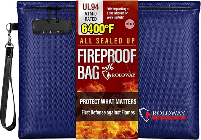 ROLOWAY Fireproof Document Bag, 6400℉ Fireproof Money Bag by ROLOWAY