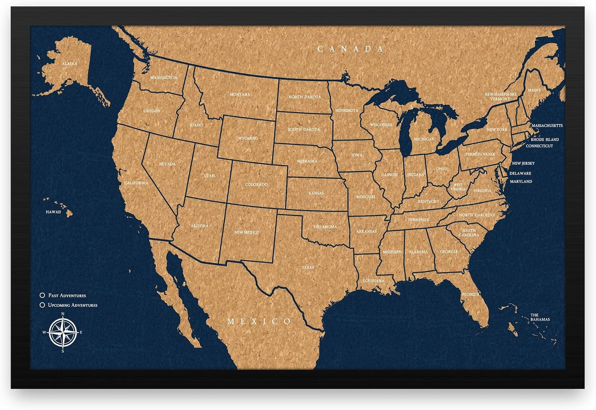 AdventureScape Push Pin USA Travel Map, Cork US Map Pin Board