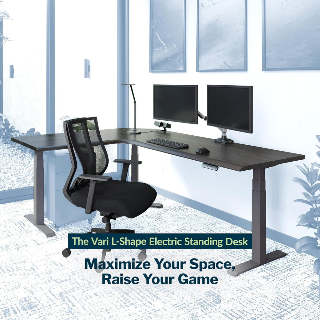 Vari ComfortEdge 80x60 L-Shape Electric Standing Desk – Height Adjustable Sit-Stand VariDesk for Corner Office with Reversible Left/Right Design + Espresso Top/Slate Legs (Ships in 3 Boxes)