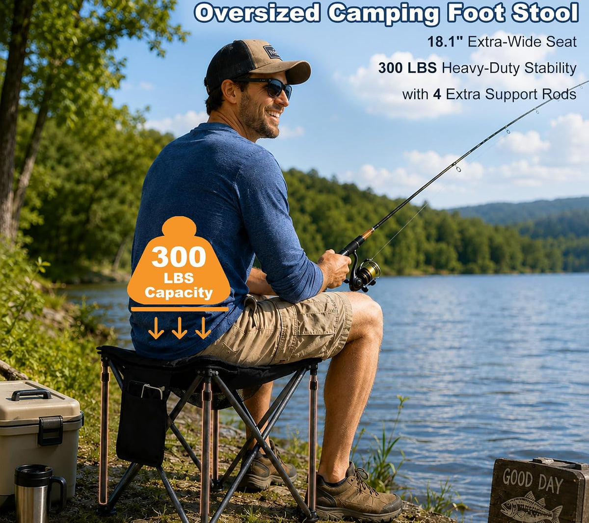 Bolosy Oversized Camping Stool with Removable Padded Camp Chair Footrest