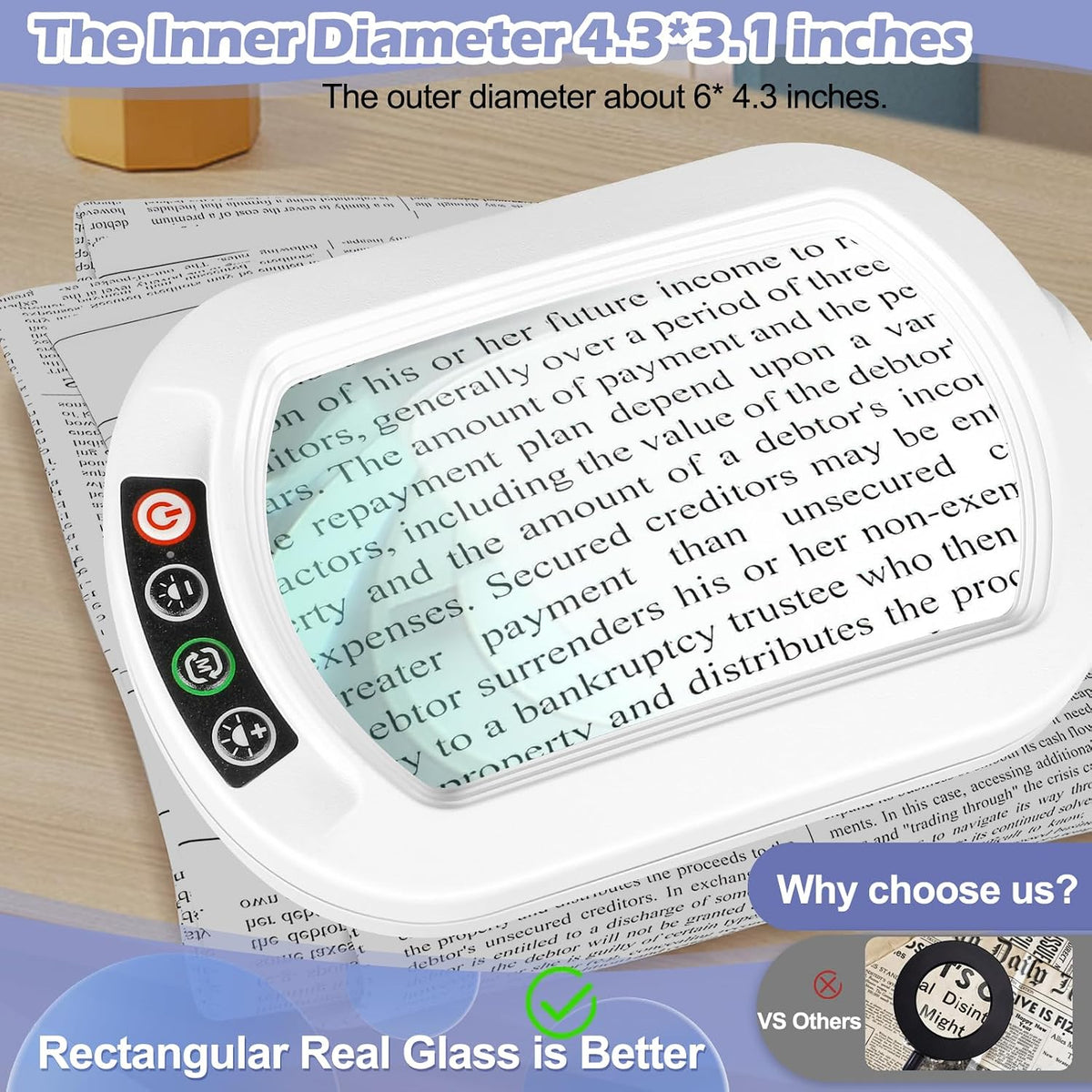 Drdefi 12X Square Magnifying Glass with Light and Stand, Real Glass LED Light...