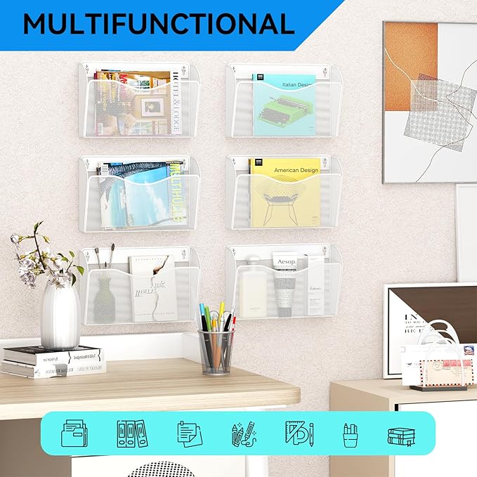 GDINDINFAN Single Pocket Wall File Holder, Mesh Hanging File Folder Paper - Image 6