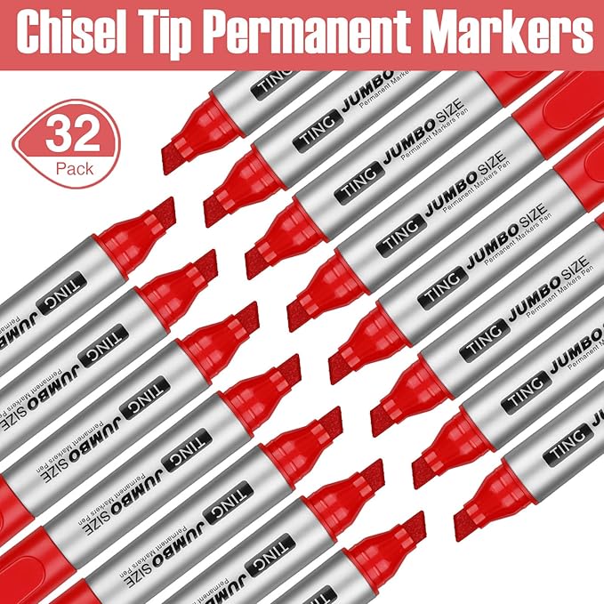 Fuutreo 32 Pcs Jumbo Permanent Markers Bulk Large Chisel Tip Permanent Markers - Image 4