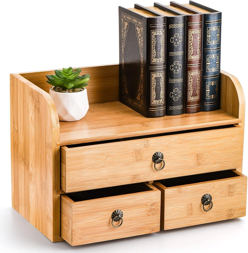 nicunom bamboo desk organizer, 3-tier bamboo tabletop storage, main product view
