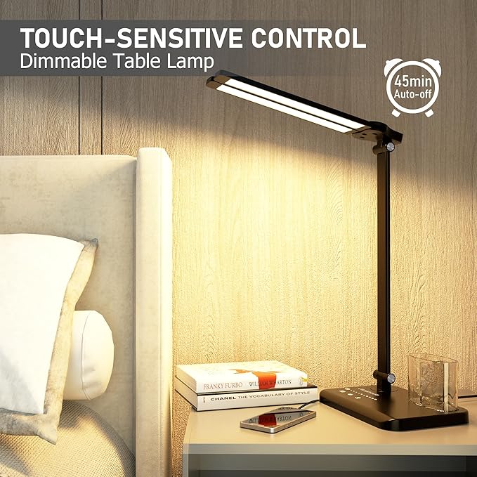 Dimmable LED Desk Lamp with USB Charging Port, 50 Lighting Modes Dual Swing Arm - Image 7