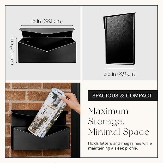 NACH Black Envelope Wall Mount Mailbox, Rust Resistant Metal Mailbox, Mailboxes - Image 4