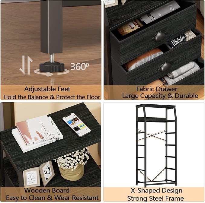 Furnulem Black Dresser with 5 Drawers, Vertical Storage Tower Fabric Dresser - Image 5