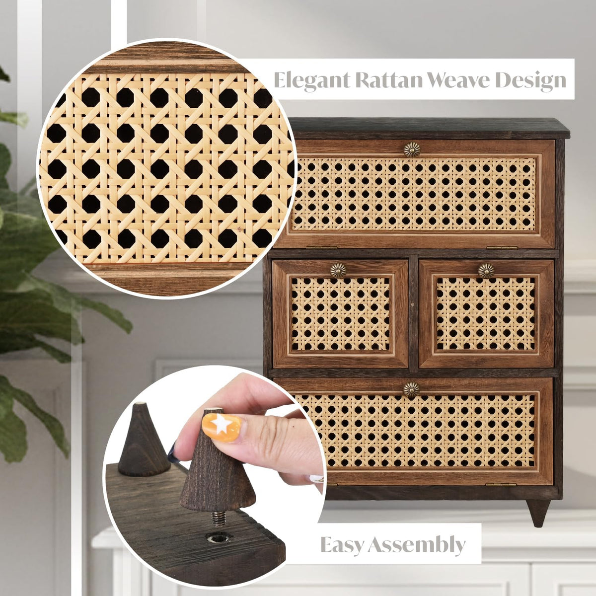 Ikee Design Small Rattan Countertop Storage Cabinet with Doors with Shelves