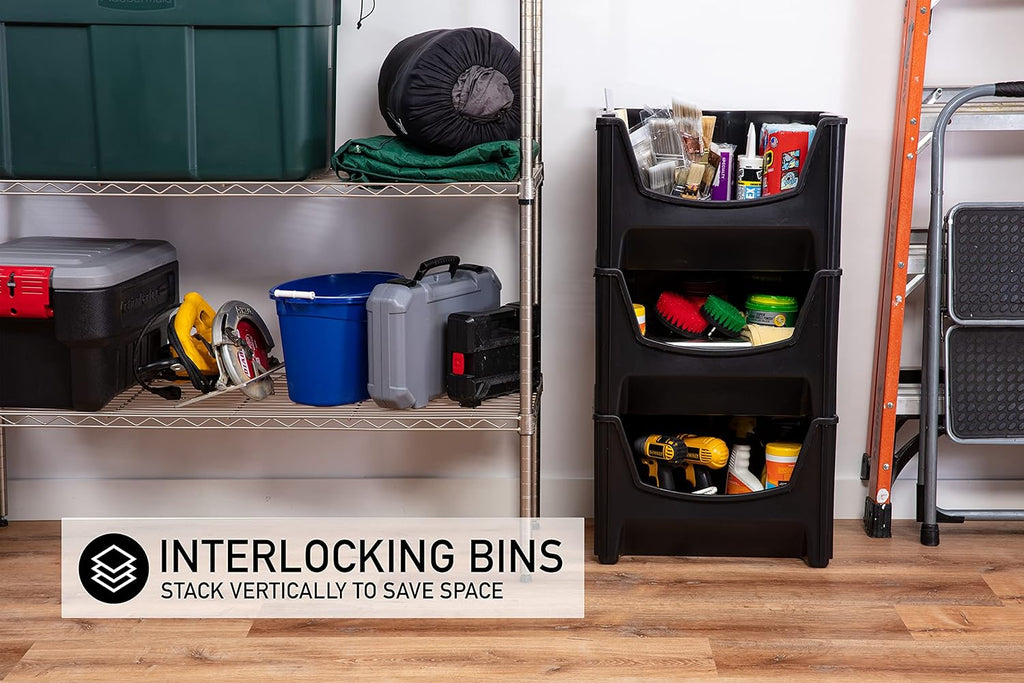 mighty tuff jumbo stackable storage bins, pack of showing dimensions