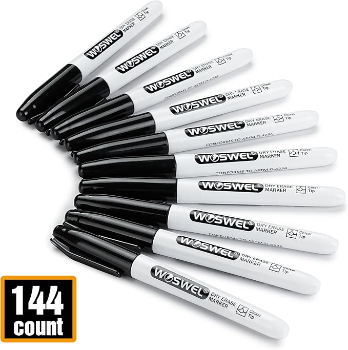 WOSWEL Dry Erase Markers Bulk, 144 Pack Black Chisel Tip Whiteboard Markers - Image 6