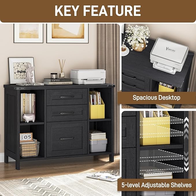 Vabches File Cabinet with 3 Drawers, Farmhouse Lateral File Cabinet Fits Files - Image 6