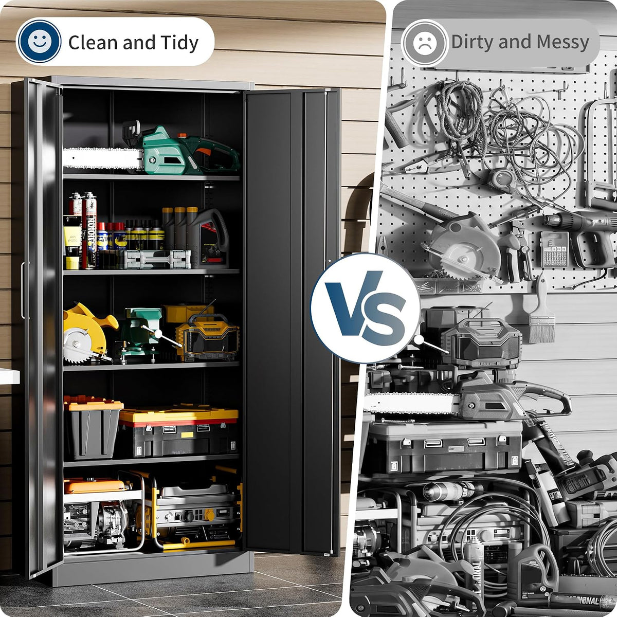 garage storage cabinet, durable metal storage solution, front angle view