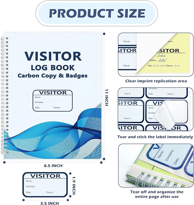 1 Pack Visitor Badges with Carbon Copy Visitor Stickers Letter Size Visitor Log - Image 2