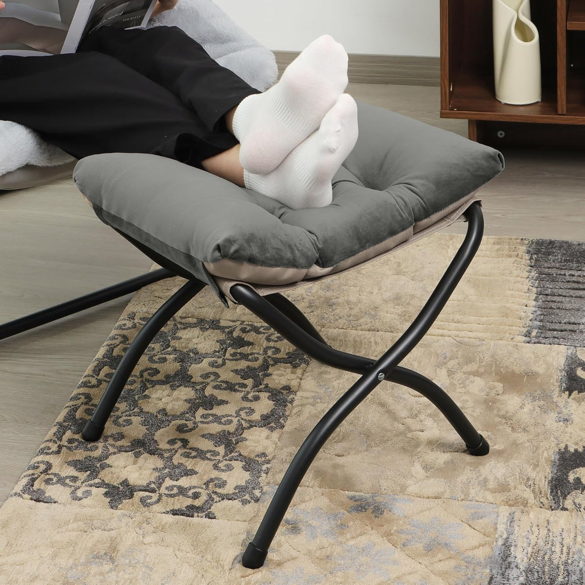 15"(H) Folding Ottoman, Set of 2, Foldable Footrest Stool, Small Foot St...
