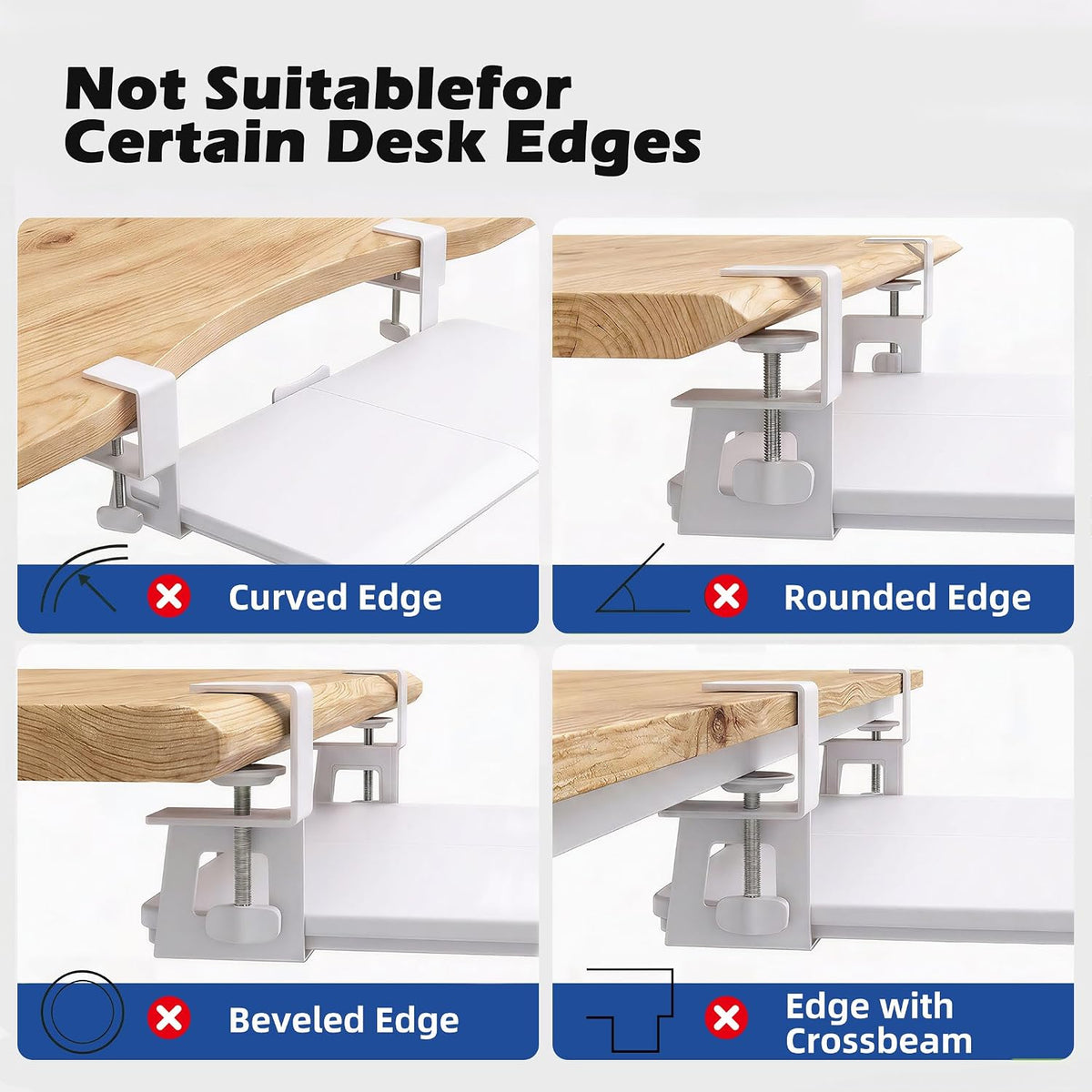 Under‑Desk Clamp Keyboard Tray, 26.77" Slide‑Out Tray,White