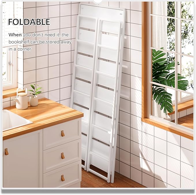 4NM No Assembly 6 Tiers Folding Bookshelf Storage Shelves Vintage Bookcase - Image 4