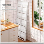 4NM No Assembly 6 Tiers Folding Bookshelf Storage Shelves Vintage Bookcase - Image 4