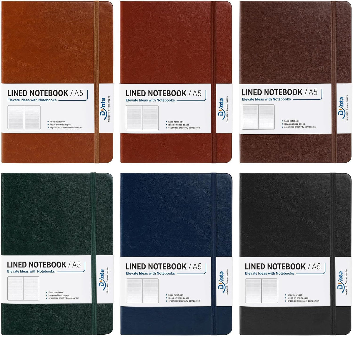 Hardcover Executive Notebooks 6 Pack, A5 Lined Journals with PU Leather Cover...