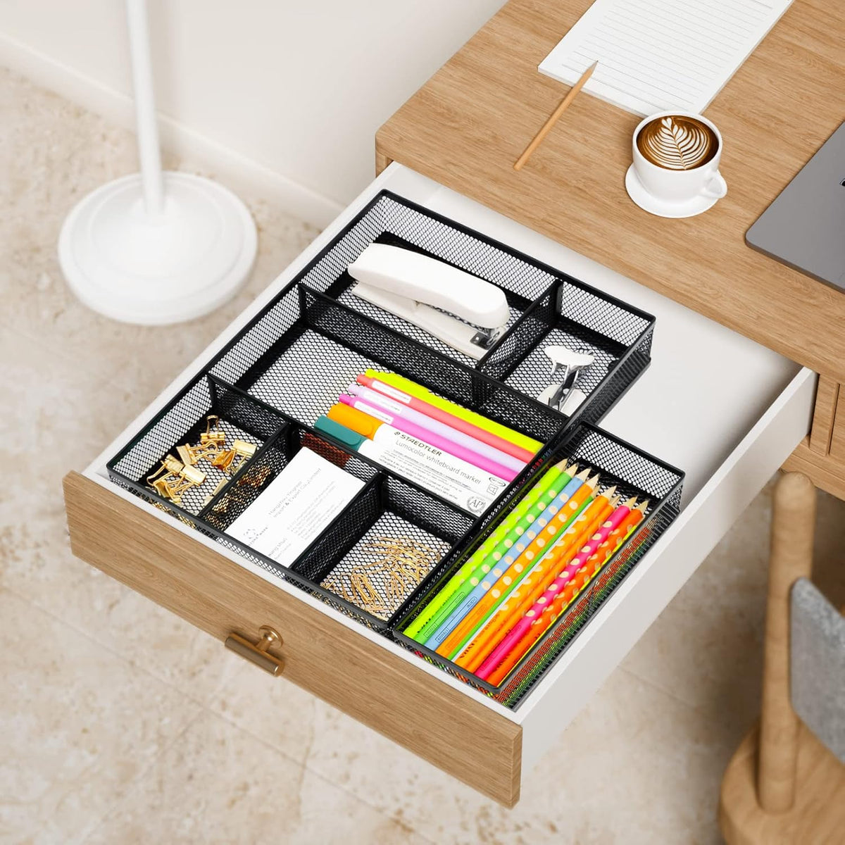 neudeco desk drawer organizer, 4 pack metal mesh on a desk or shelf