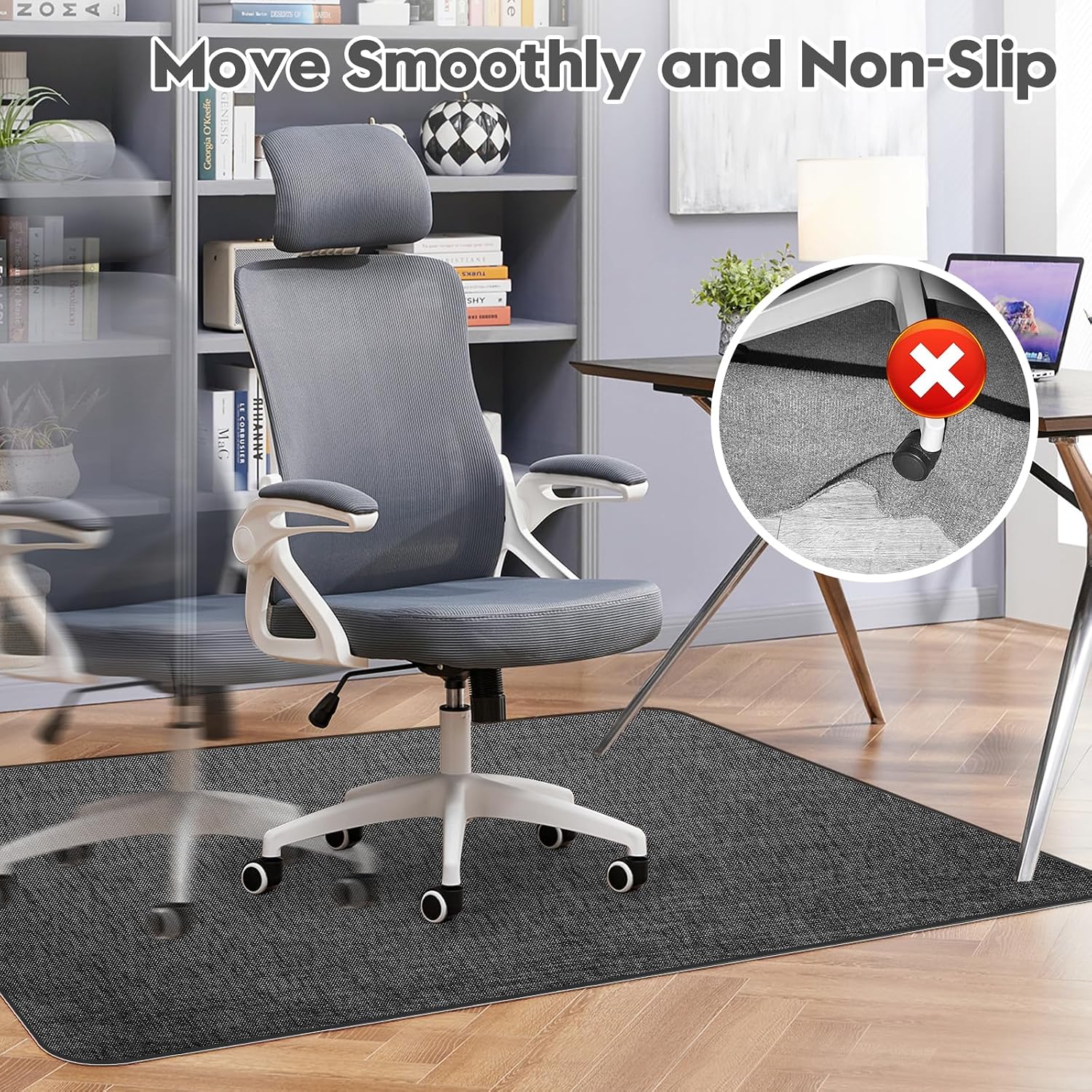 Sycoodeal Office Chair Mat for Hardwood & Tile Floor,Computer Gaming Chair Mat for Rolling Chairs Non-Curve, Anti-Slip, Heavy Duty Floor Protector for Home Office,Black (36" x 48")