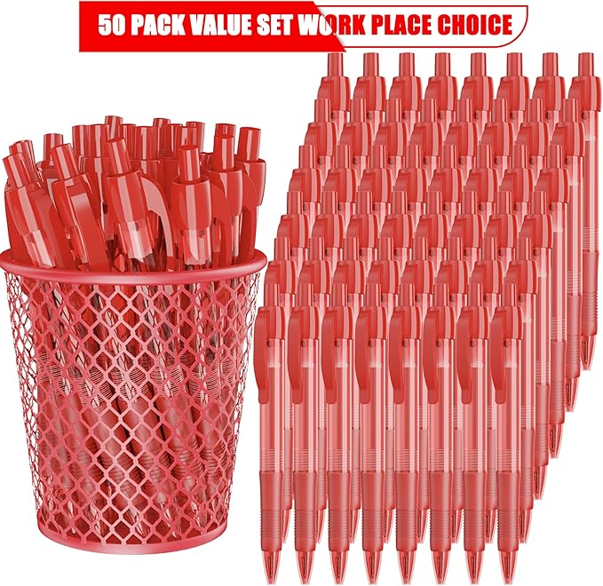 deegtran Pens Bulk, 50 Pack No Bleed Red Ink Click Pens - Image 2