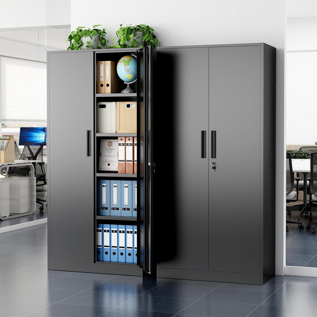 greenvelly metal cabinet, 72" black locking metal storage shown in use