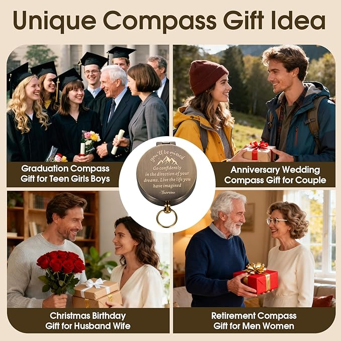 Retirement Gifts for Men, Compass Gifts, You Will Be Missed Vintage Compass - Image 2
