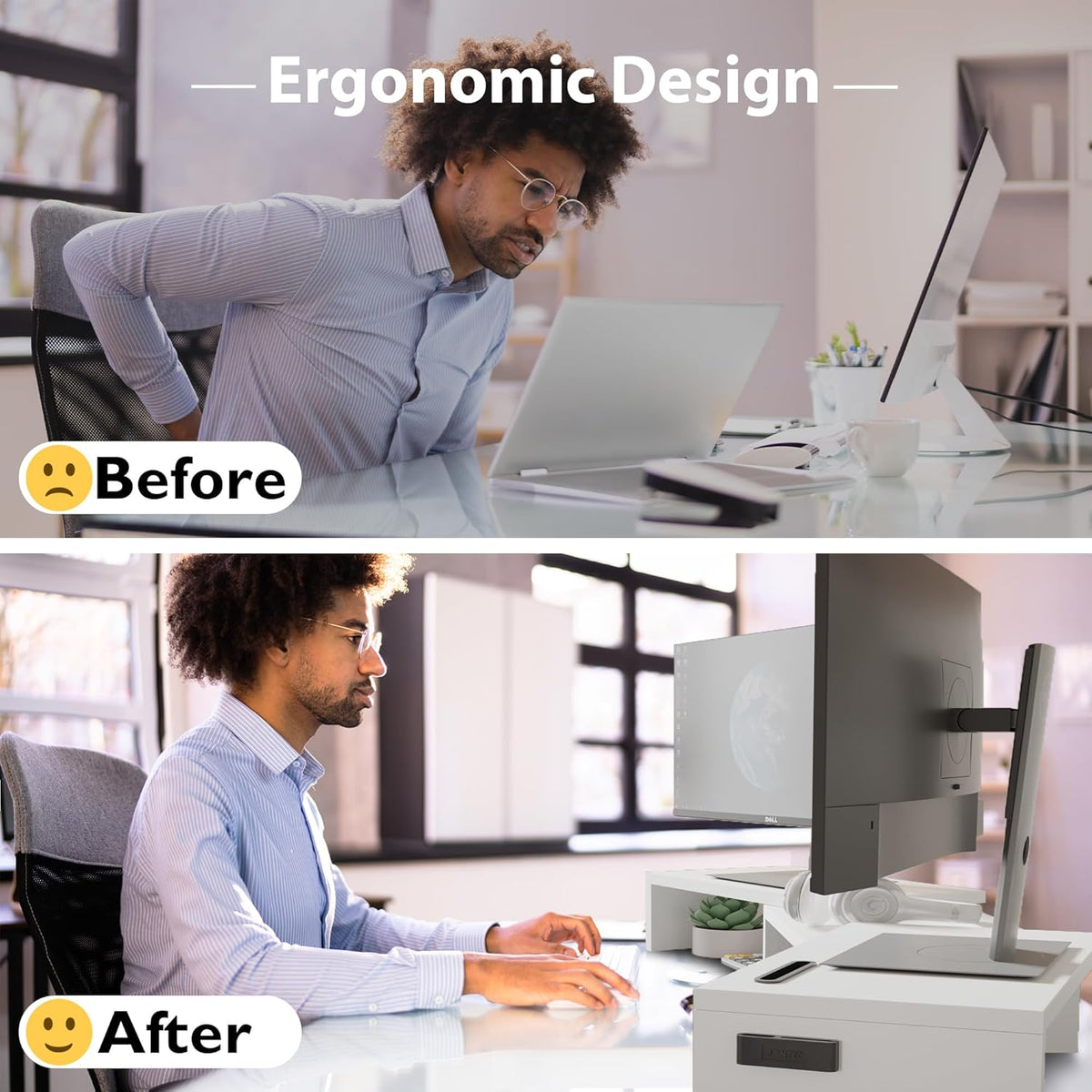 BONTEC Dual Monitor Stand Riser, Adjustable Length & Swivel Angle, White