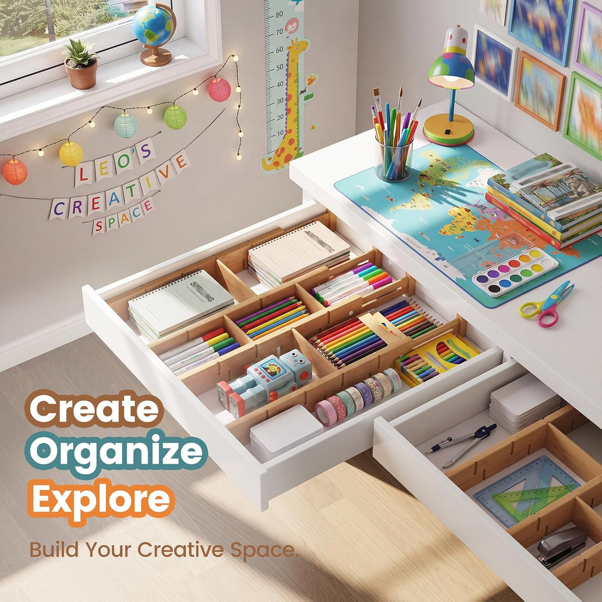 Bamboo Drawer Dividers 8 Pack with Inserts, Kitchen Adjustable Drawer Organiz...