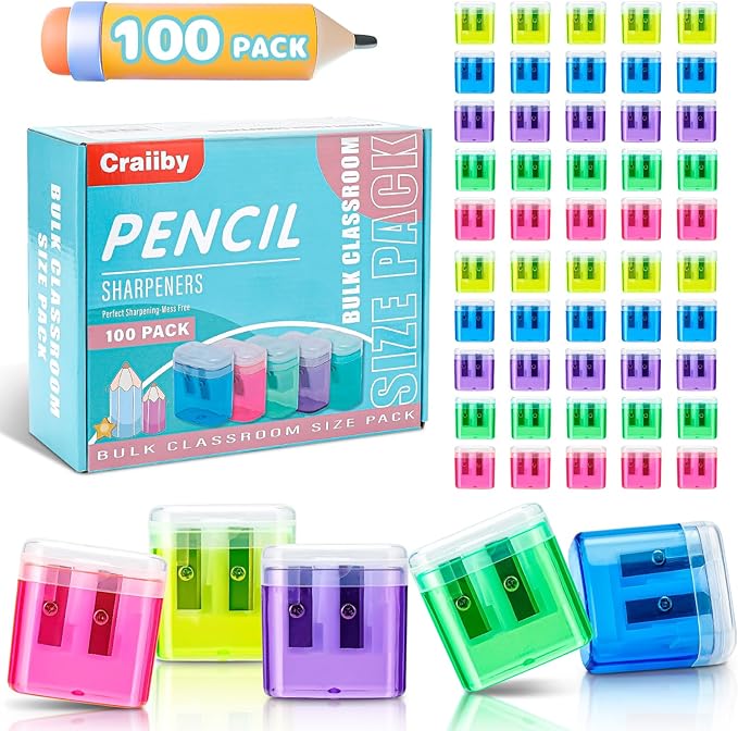 100 Pack Pencil Sharpeners Bulk by Craiiby
