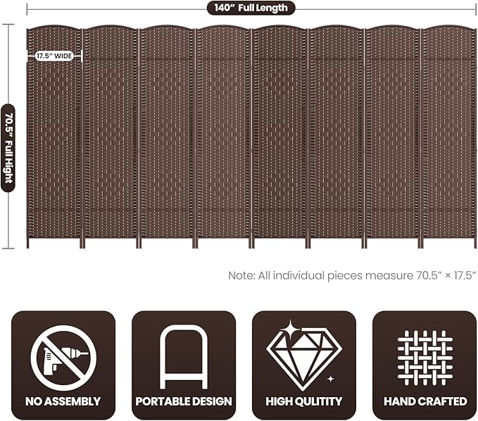 Cocosica 8 Panel Room Divider, 6Ft Folding Privacy Screen, Tall - Image 3