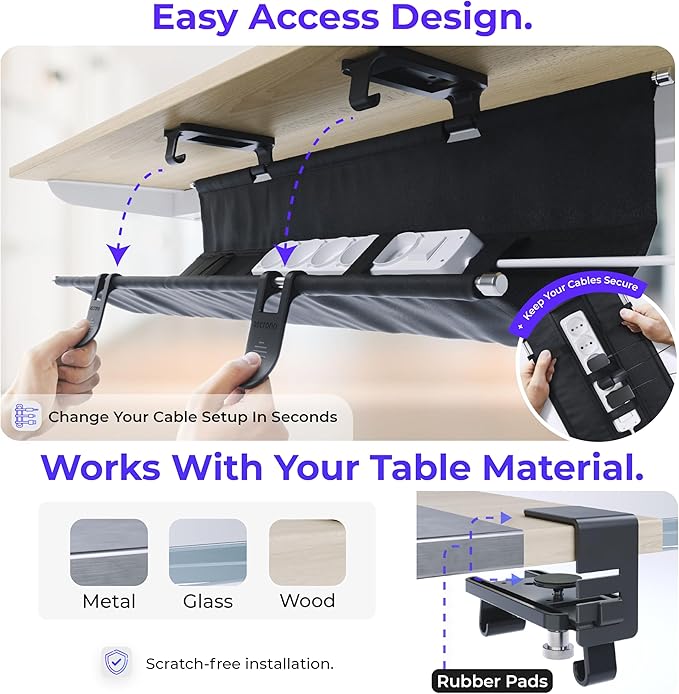 Ascrono Original No Drill Under Desk Cable Management Tray 40.6" - Image 3