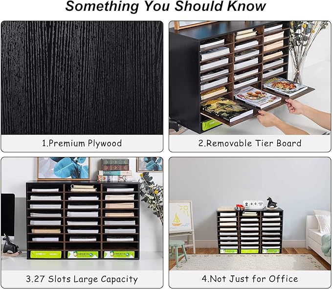 TQVAI Wood Literature Organizer, 27 Slots Hold 13500 Sheets A4 Papers, Wooden - Image 5