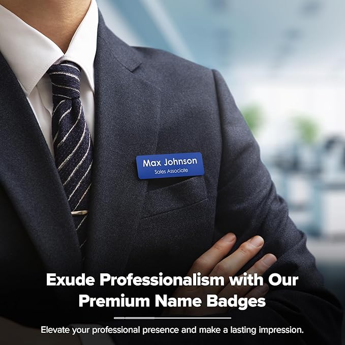Name Tag, Magnetic Blue and White Name Tags, Personalized Name Tags, 1x3 Inches - Image 2