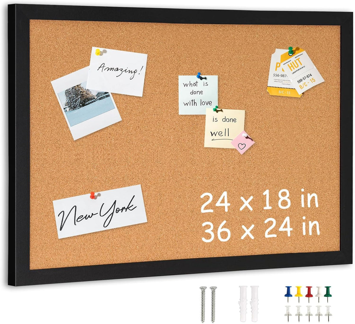 DOLLAR BOSS Cork Board for Wall 36"x24", Black Wood Framed Bulletin...