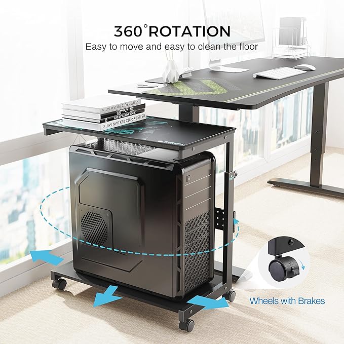 EUREKA ERGONOMIC PC Stand Computer Cart, Height Adjustable Tower Stand 2-Tier - Image 9